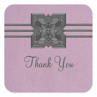 Lilac Medallion Border Thank You Stickers