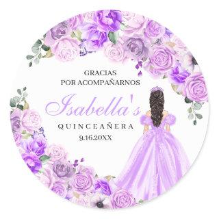 Lilac Purple Floral Quinceanera Round Stickers