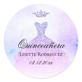 Lilac Purple Quinceanera Personalized Classic Round Sticker