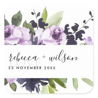 LILAC PURPLE ROSE PEONY FLORAL BUNCH LOVE  WEDDING SQUARE STICKER