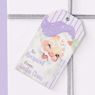 Lilac Purple Vintage Winking Santa Claus Christmas Gift Tags