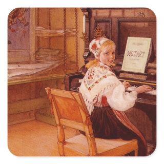 Lillanna Practicing Mozart on Piano Square Sticker