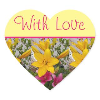 Lily Flower Red Yellow floral With Love Heart Sticker