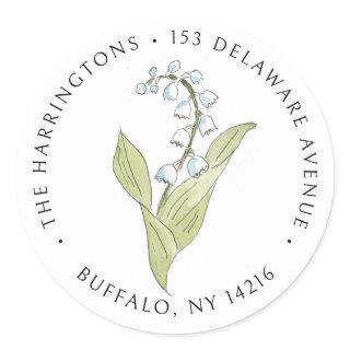 Lily of the Valley May Floral Return Address Classic Round Sticker