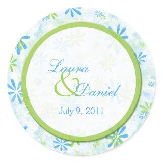 Lime Green and Blue Floral 1.5" Round Sticker