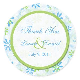Lime Green and Blue Floral 1.5" Thank You Sticker