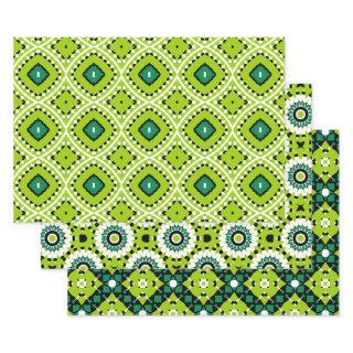 Lime Green Black White Ethnic Geometric Patterns  Sheets