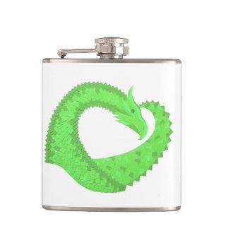 Lime green heart dragon on white hip flask