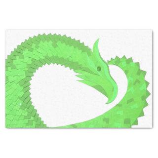 Lime green heart dragon on white tissue paper