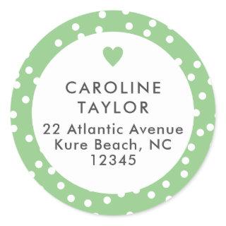 Lime Green Heart & Polka Dots Cute Girly Address Classic Round Sticker