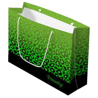 Lime Green Leopard Animal Print Large Gift Bag