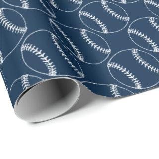 Line Art Baseballs-Blue and White-Gift Wrap Paper