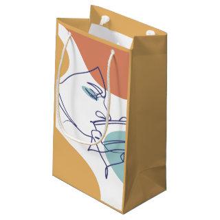 line art drawing poster of woman drinking coffee   small gift bag