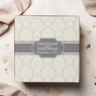 Linen Beige and Charcoal Damask Pattern