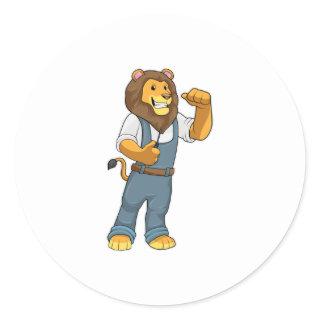 Lion as Handyman Screwdriver Classic Round Sticker