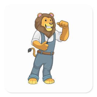 Lion as Handyman Screwdriver Square Sticker