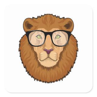 Lion as Nerd with Glasses Square Sticker