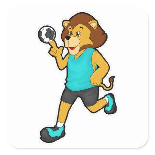 Lion at Handball player with Handball Square Sticker