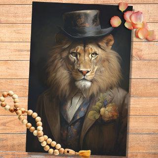 Lion in Suit, Hat with Flowers 1 Decoupage Paper