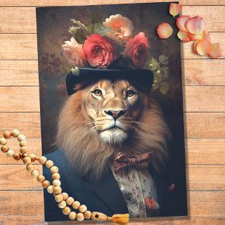 Lion in Suit, Hat with Flowers 3 Decoupage Paper