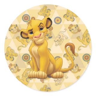 Lion King | Simba on Triangle Pattern Classic Round Sticker