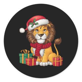 Lion Lover Xmas Holiday Santa Lion Christmas  Classic Round Sticker
