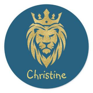Lion With Crown - Gold Style 3 Classic Round Sticker