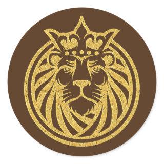 Lion With Crown - Gold Style 4 Classic Round Sticker