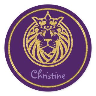 Lion With Crown - Gold Style 4 Classic Round Sticker