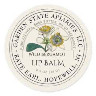 Lip Balm Label with Wild Bergamot on Ivory