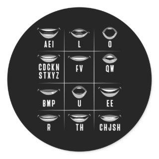 Lip Reading ASL Hand Gesture Deaf Hearing Loss Awa Classic Round Sticker