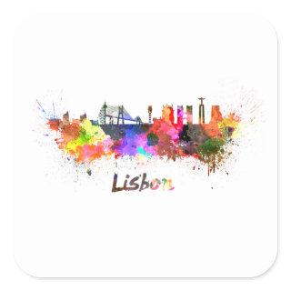 Lisbon skyline in watercolor square sticker