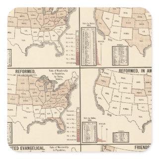 lithographed maps of denominational statistics square sticker
