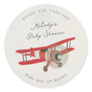 Little Aviator Baby Shower Classic Round Sticker