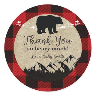 Little Bear Flannel Lumberjack Thank You  Classic Round Sticker