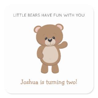 Little Bear Is Turning Two 2nd Birthday Square Sticker