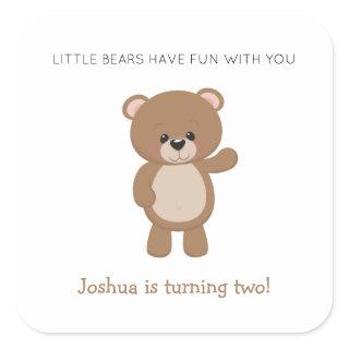 Little Bear Is Turning Two 2nd Birthday Woodland Square Sticker