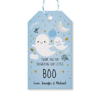 Little Boo Blue Boy Ghost Baby Shower Thank You Gift Tags