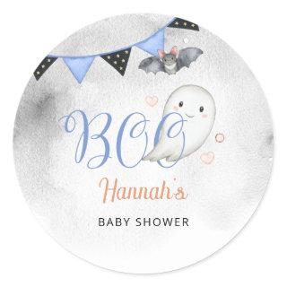 Little Boo is Almost Due Boy Baby Shower Favor Classic Round Sticker