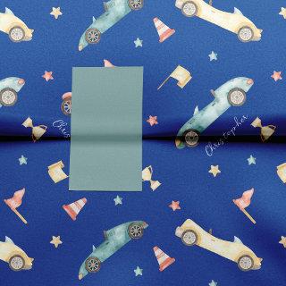 Little Boy Racing Car Watercolor Pattern on Blue Tissue Paper