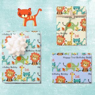 Little Boy's Birthday Name & Age Lion Giraffe 3  Sheets