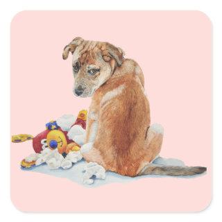 little brown dog with teddy cute brown puppy square sticker