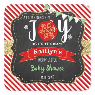 "Little Bundle Of Joy" Christmas Baby Shower Square Sticker