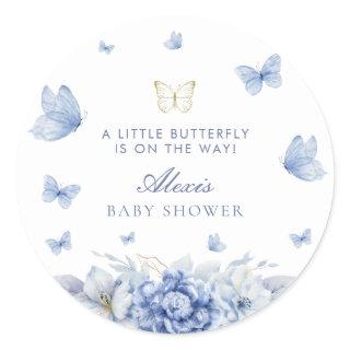 Little Butterfly Boy Baby Shower Classic Round Sticker