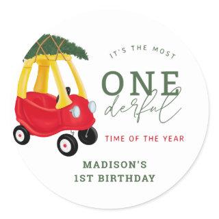 Little Car Holiday Onederful Birthday Favors Classic Round Sticker