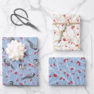 Little Chickadees + Snowy Winterberries Set  Sheets