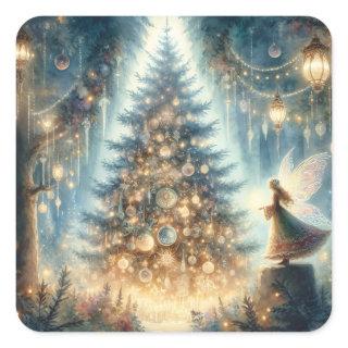 Little Christmas Fairy in an Enchanted Forest Square Sticker