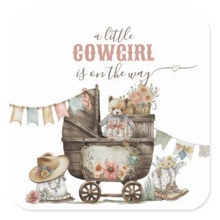 Little cowgirl Wild West Boho Baby Girl Shower Square Sticker