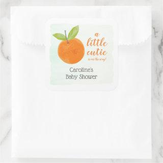 Little Cutie Orange Baby Shower Favors Square Sticker