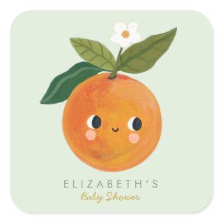 Little Cutie Orange Baby Shower Square Sticker